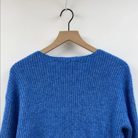 Ann Taylor LOFT Chunky Knit Boatneck Relaxed Pullover Sweater Blue Medium Petite - Picture 5 of 7